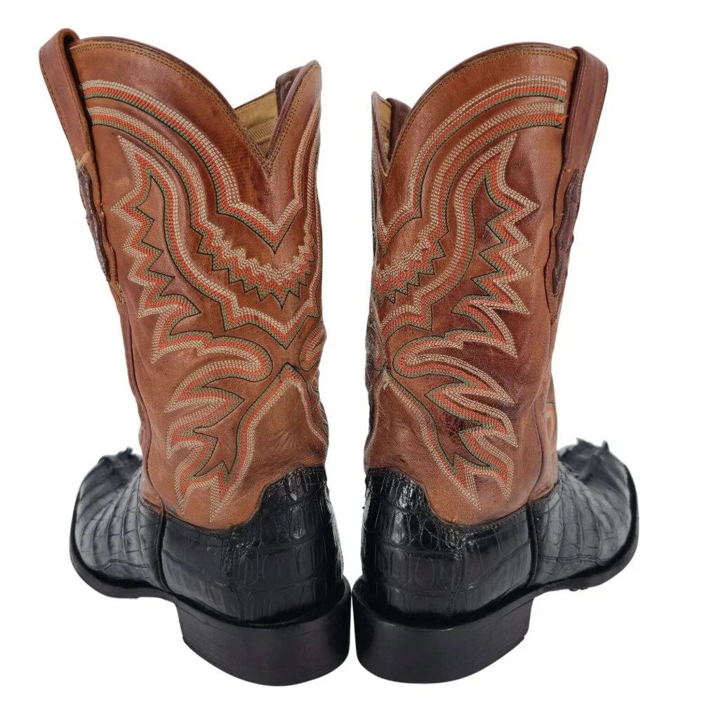 Lucchese Mens 9.5EE Tail-cut Caiman Black Brown Leather Cowboy Western Boots CBC - Picture 5 of 16
